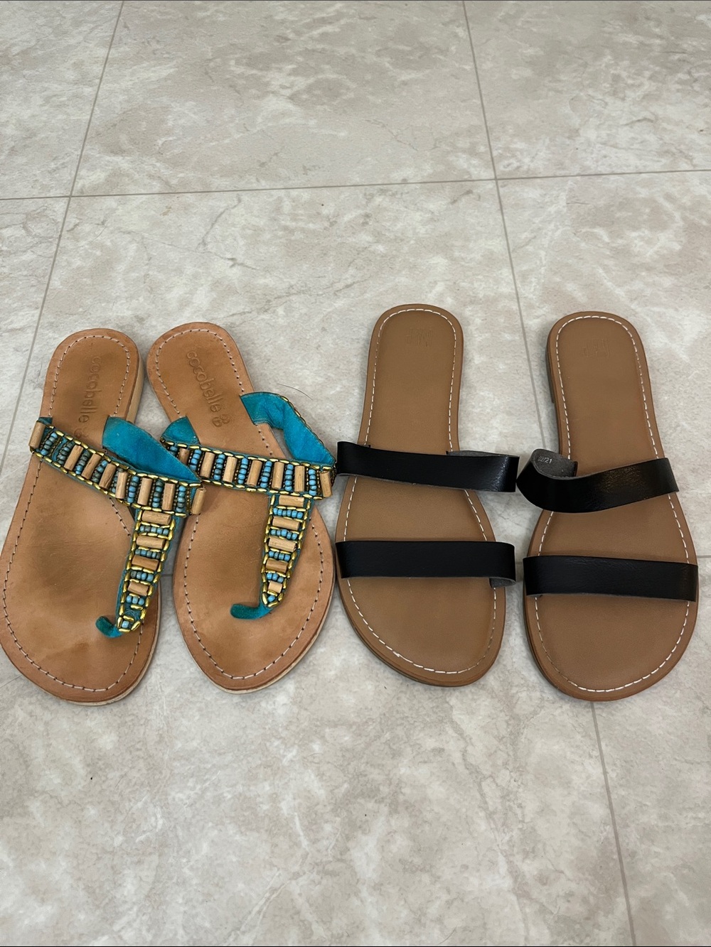 BUNDLE 2 Pair Cocobelle Teal and Gap Black Sandals 8
